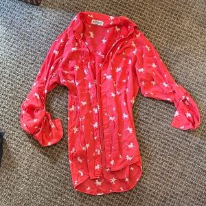 Express Pink Shirt with White Butterfly and Cat Pattern